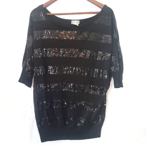 Black sequin stripe top size XL-O - Picture 1 of 2
